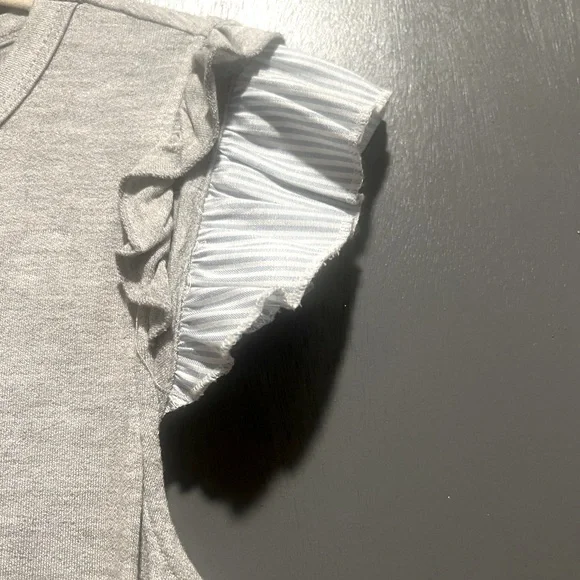 Gray Summer Top With Stripped Flutter Sleeves - Picture 6 of 6